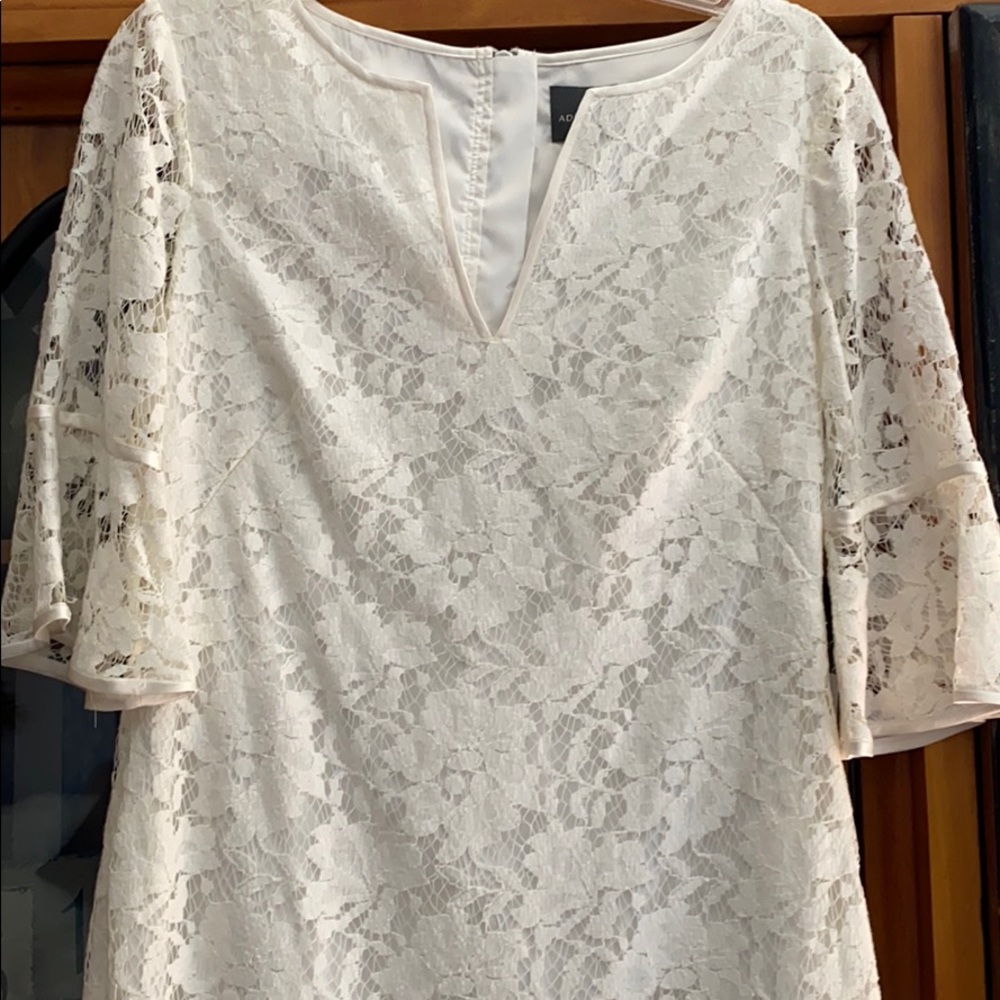Adrianna Papell. Lace dress w/ruffle cuff @ elbow